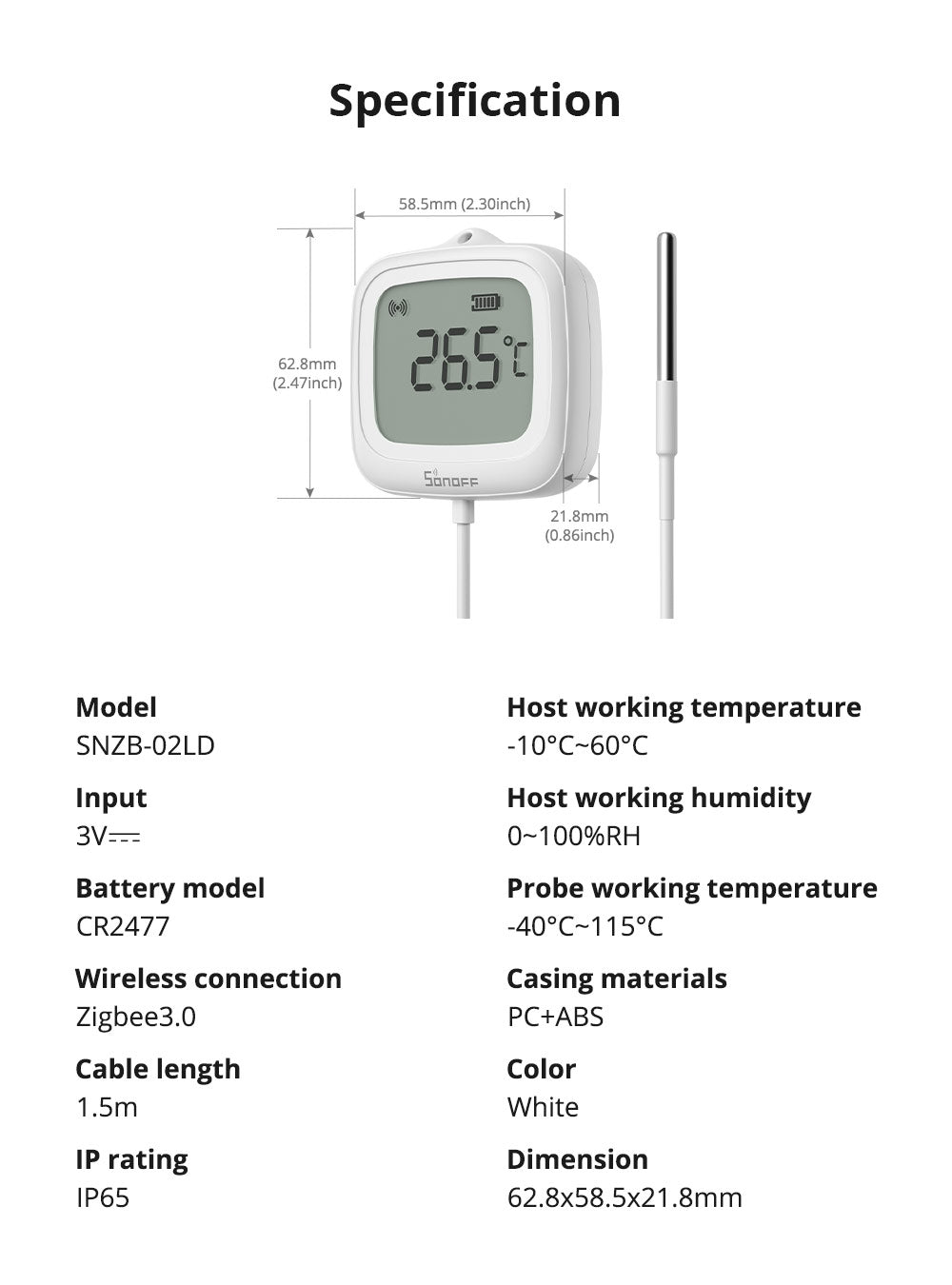 Sonoff Splash Proof Temperature Probe (ZigBee)